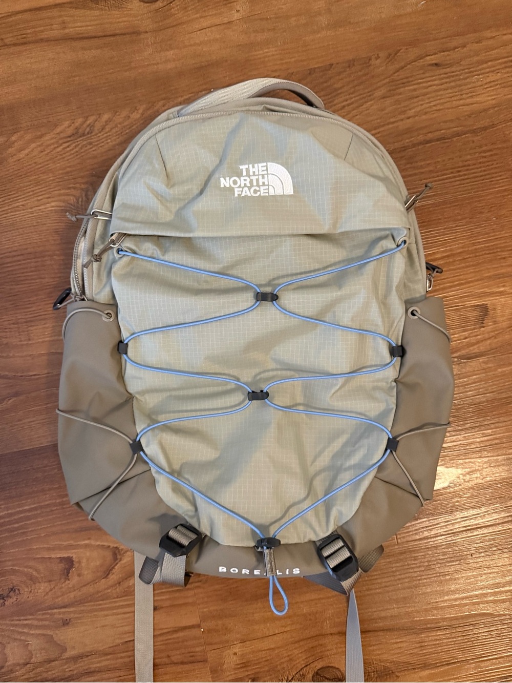 (No Chest/Hip Straps) The North Face Borealis Backpack Light Gray Blue Accents